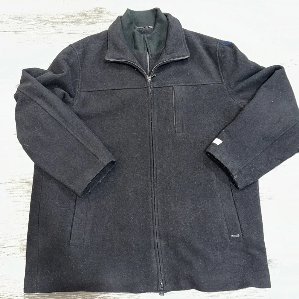 Calvin Klein Double Layer Black Wool Coat Men's Size XL - Double Zip